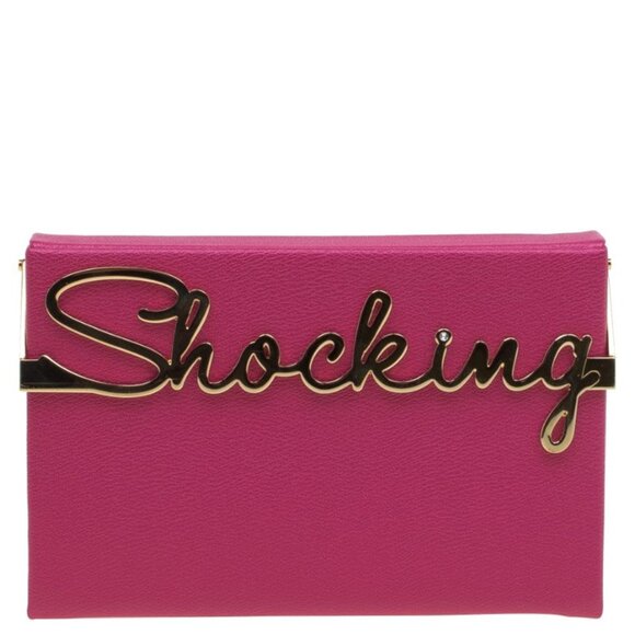 Charlotte Olympia Shocking Pink Leather Box Clutch Purse w/ Large Mirror - Picture 2 of 6